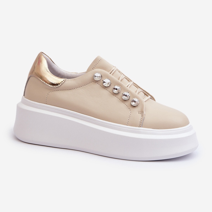 Baskets en Cuir pour Femme sur Plateforme Massive Beige S.Barski LR628 1