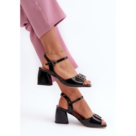 S.Barski Sandales élégantes en cuir verni avec décoration Noir D&amp;A MR38-202 le noir 1