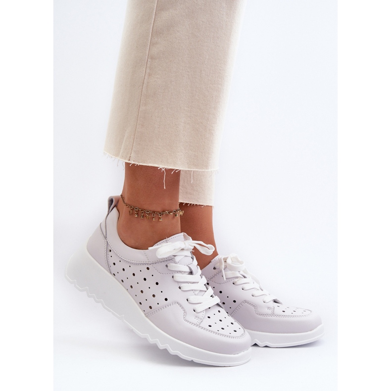 Baskets Compensées Ajourées Femme Cuir Naturel Gris Clair S.Barski LR482 2