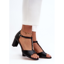 Sandales pour femmes à talon haut avec bride décorative, cuir écologique, noir Triavera le noir 2