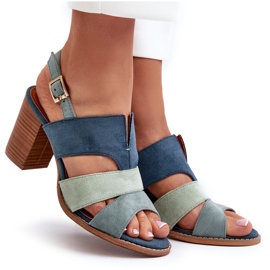 Sandales pour femmes en suède écologique à talons hauts, bleu Qutima 8