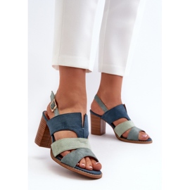 Sandales pour femmes en suède écologique à talons hauts, bleu Qutima 3