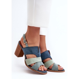 Sandales pour femmes en suède écologique à talons hauts, bleu Qutima 2