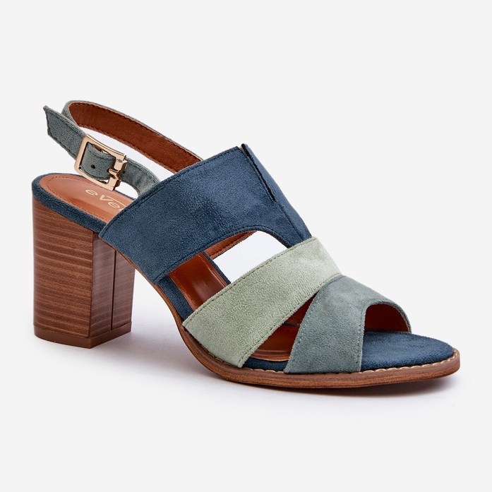 Sandales pour femmes en suède écologique à talons hauts, bleu Qutima 1