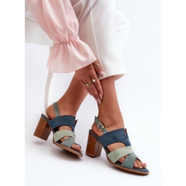 Sandales pour femmes en suède écologique à talons hauts, bleu Qutima 7