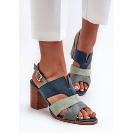 Sandales pour femmes en suède écologique à talons hauts, bleu Qutima 4