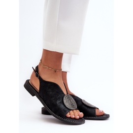 Sandales Pour Femmes Avec Décoration Sur Talons Plats S.Barski KV24-057 Noir 2