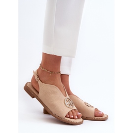 Sandales Pour Femmes Avec Décoration Dorée Eco Daim S.Barski KV27-059 Beige 2 Sandales Pour Femmes Avec Décoration Dorée Eco Daim S.Barski KV27-059 Beige 2