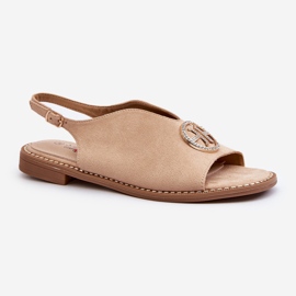 Sandales Pour Femmes Avec Décoration Dorée Eco Daim S.Barski KV27-059 Beige 1 Sandales Pour Femmes Avec Décoration Dorée Eco Daim S.Barski KV27-059 Beige 1
