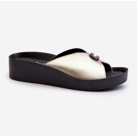 Tongs en cuir pour femmes avec décoration dorée S.Barski KV27-027 d'or 1