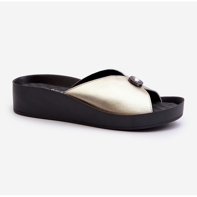 Tongs en cuir pour femmes avec décoration dorée S.Barski KV27-027 d'or 1 Tongs en cuir pour femmes avec décoration dorée S.Barski KV27-027 d'or 1