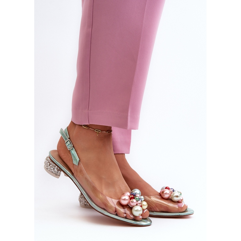 S.Barski Sandales transparentes à talons bas avec décoration Vert D&amp;A MR38-368 2