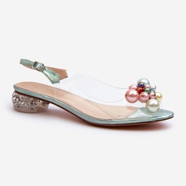 S.Barski Sandales transparentes à talons bas avec décoration Vert D&amp;A MR38-368 1