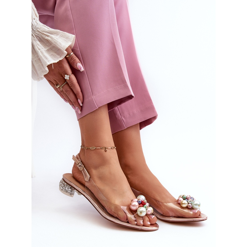 S.Barski Sandales Transparentes à Talons Bas Avec Décoration Or Rose D&amp;A MR38-368 1