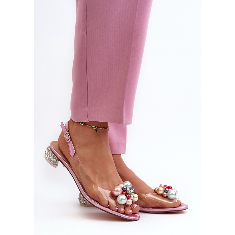 S.Barski Sandales transparentes à talons bas avec décoration Rose D&amp;A MR38-368 2