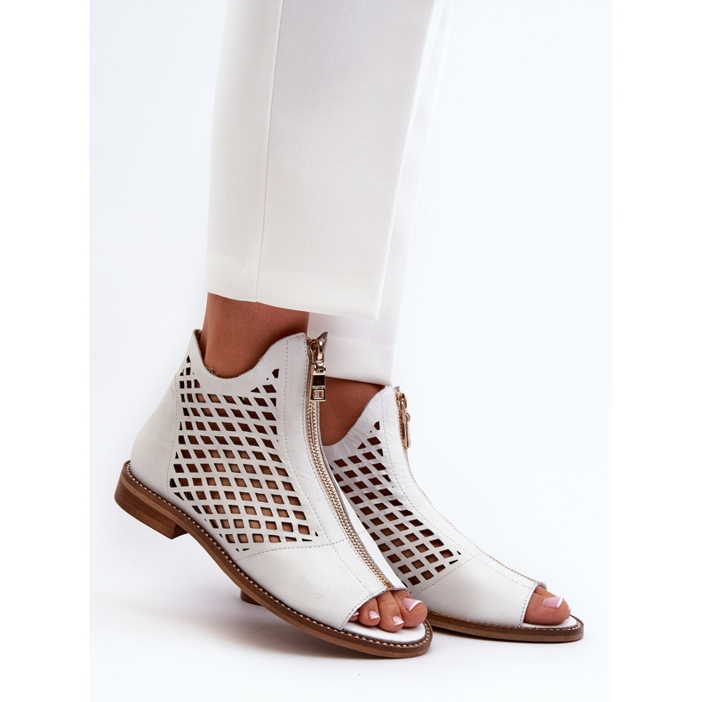 Zazoo 977/L Sandales Ajourées En Cuir Avec Fermeture Éclair, Blanc 2