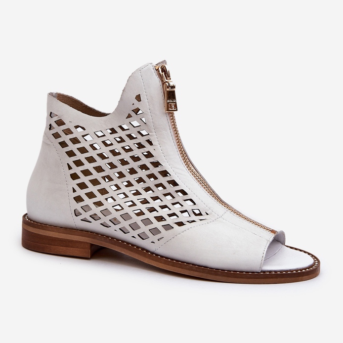Zazoo 977/L Sandales Ajourées En Cuir Avec Fermeture Éclair, Blanc 1