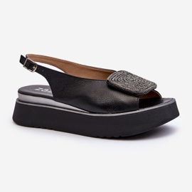Zazoo 1786 Sandales en cuir pour femme sur la plateforme avec décoration, noir 1
