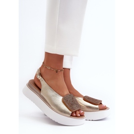 Zazoo 1786 Sandales en cuir pour femme sur plateforme avec décoration dorée d'or 2