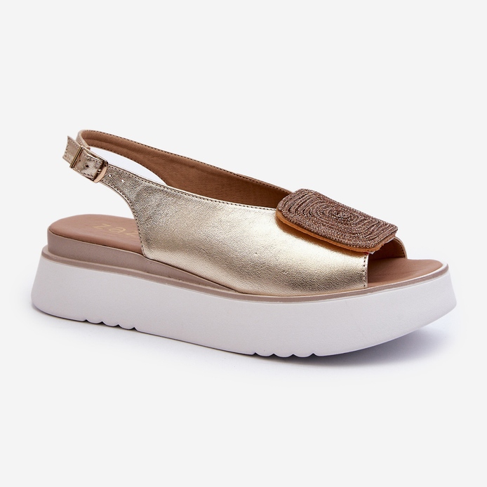 Zazoo 1786 Sandales en cuir pour femme sur plateforme avec décoration dorée d'or 1