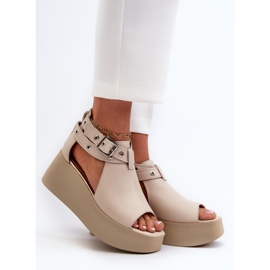 Zazoo 1732 Sandales compensées en cuir, Beige 2