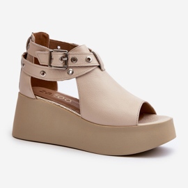 Zazoo 1732 Sandales compensées en cuir, Beige 1