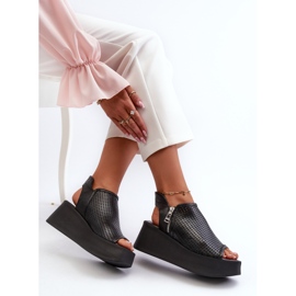 Sandales compensées ajourées en cuir Zazoo 1792, noir le noir 8