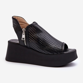 Sandales compensées ajourées en cuir Zazoo 1792, noir le noir 1