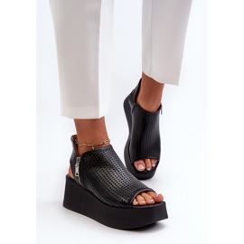 Sandales compensées ajourées en cuir Zazoo 1792, noir le noir 4
