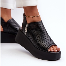 Sandales compensées ajourées en cuir Zazoo 1792, noir le noir 5