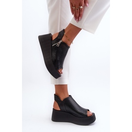Sandales compensées ajourées en cuir Zazoo 1792, noir le noir 6