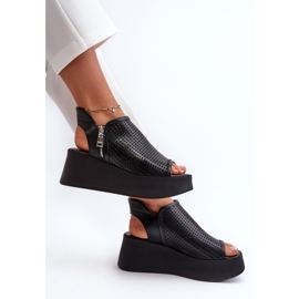 Sandales compensées ajourées en cuir Zazoo 1792, noir le noir 7
