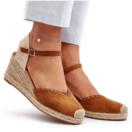 Joia Sandales compensées espadrilles en daim avec tresse camel brun 4
