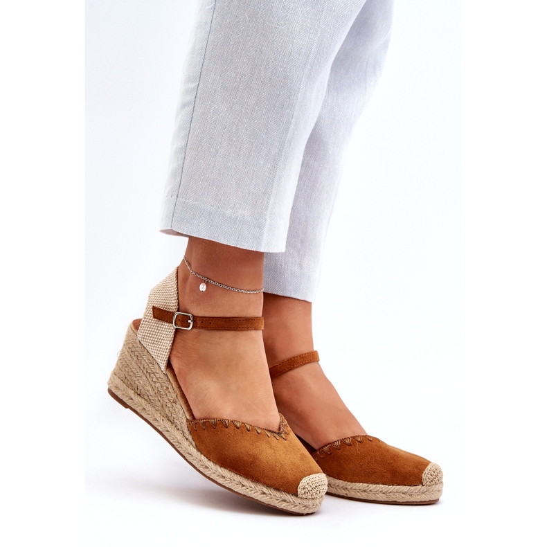 Joia Sandales compensées espadrilles en daim avec tresse camel brun 1