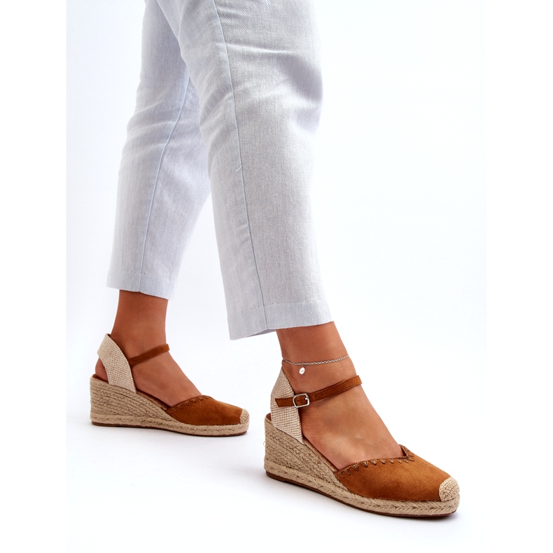 Joia Sandales compensées espadrilles en daim avec tresse camel brun 2