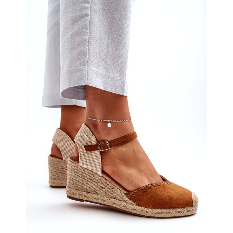 Joia Sandales compensées espadrilles en daim avec tresse camel brun 3