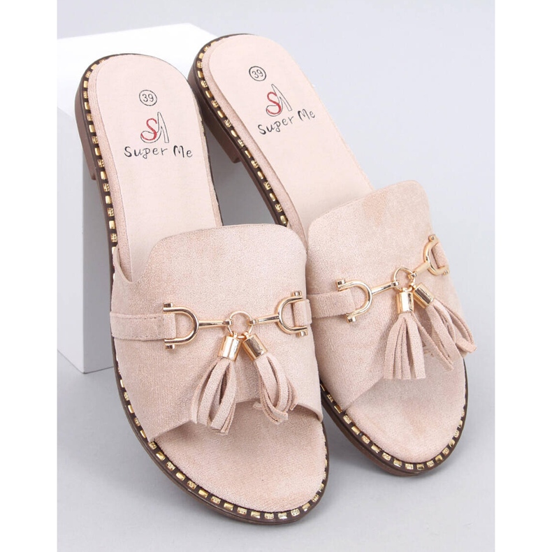 Lapierr Tongs beiges à franges 1