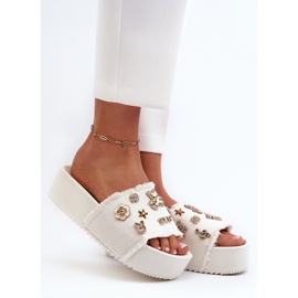 Tongs à plateforme avec épingles pour femmes, blanc Zranesia blanche 1