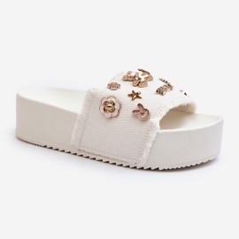 Tongs à plateforme avec épingles pour femmes, blanc Zranesia blanche 2