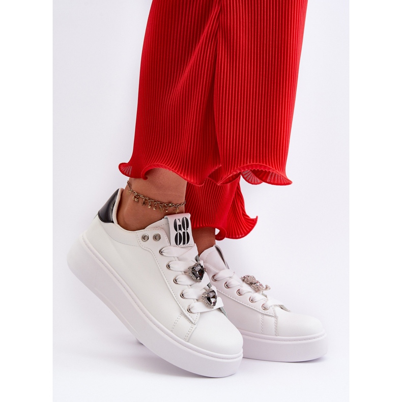 Baskets à plateforme avec épingles en forme de cœur pour femme, blanc Azamia blanche 2