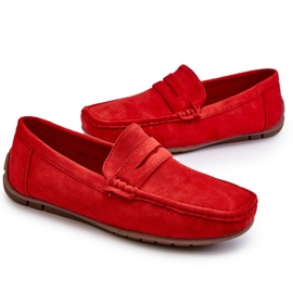 Mocassins Wesley en daim homme de coloris rouge 7