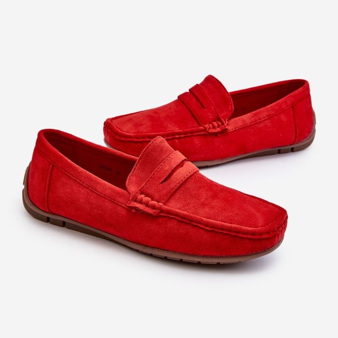 Mocassins Wesley en daim homme de coloris rouge 1