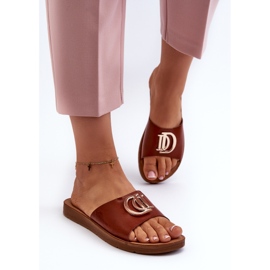 Tongs pour femmes à semelle plate avec décoration, marron Amoonia brun 2