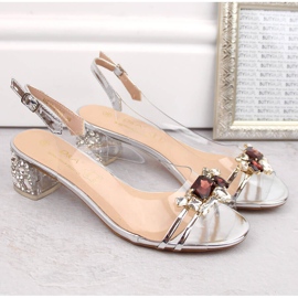 Sandales argentées transparentes pour femmes avec zircons D&amp;A MR-X1012 4
