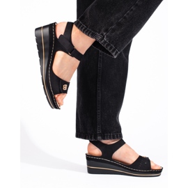 Sandales compensées en daim noir le noir 2
