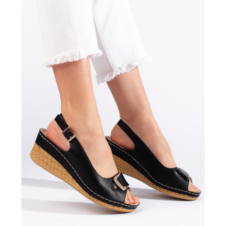 Sandales compensées basses espadrilles noires 1