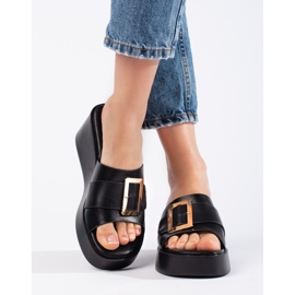 Chaussons compensés femme noirs le noir 1