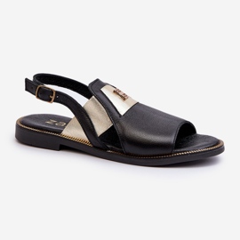 Zazoo 40385 Sandales en cuir pour femme Noir 1