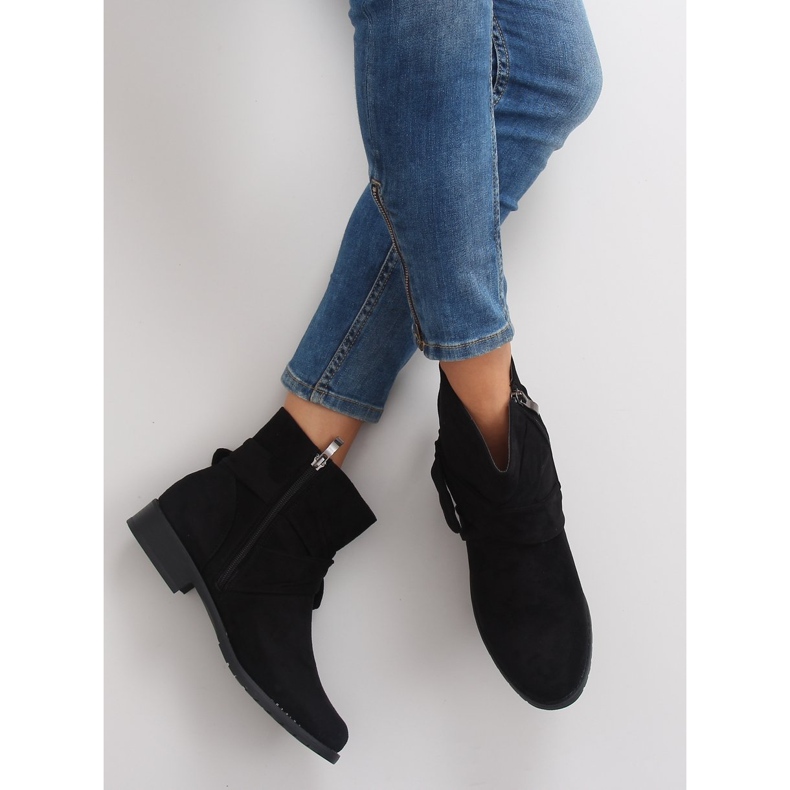 Bottines En Daim Avec Un Nœud B7713 Noir 2