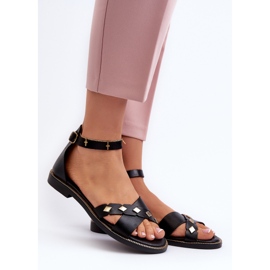 Zazoo 40378 Sandales plates en cuir pour femme, noir 2